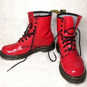 Doc Martens Patent Leather Red Lace-up Boots